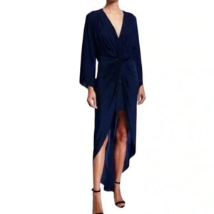 Misa Los Angeles Teget High Low Knotted Navy Blue Maxi Dress Womens Size XS NWT
